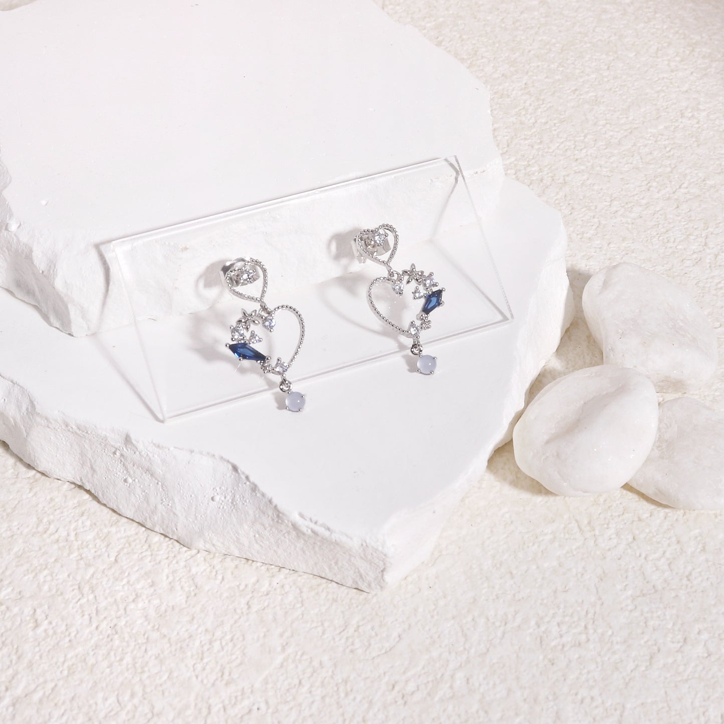 Nivella Dainty Heart Crystal Dangle Earrings