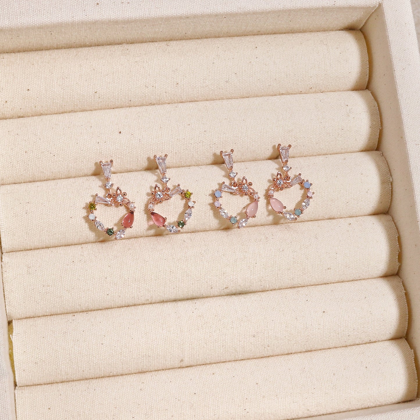 Olivina Dainty Korean Heart Crystal Earrings