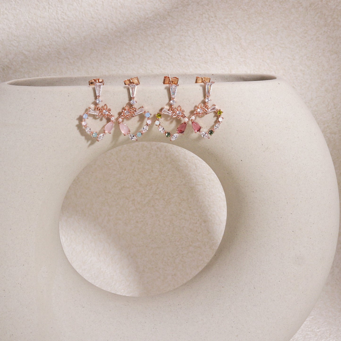 Olivina Dainty Korean Heart Crystal Earrings