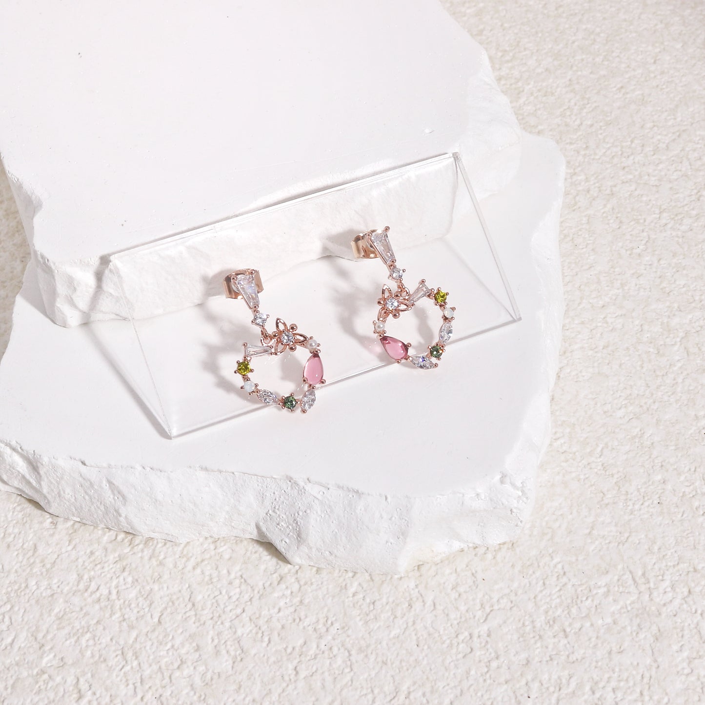 Olivina Dainty Korean Heart Crystal Earrings