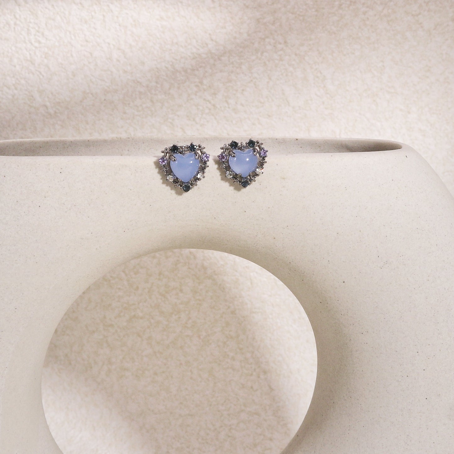 Aurelia Star Blue Korean Crystal Heart Stud Earrings