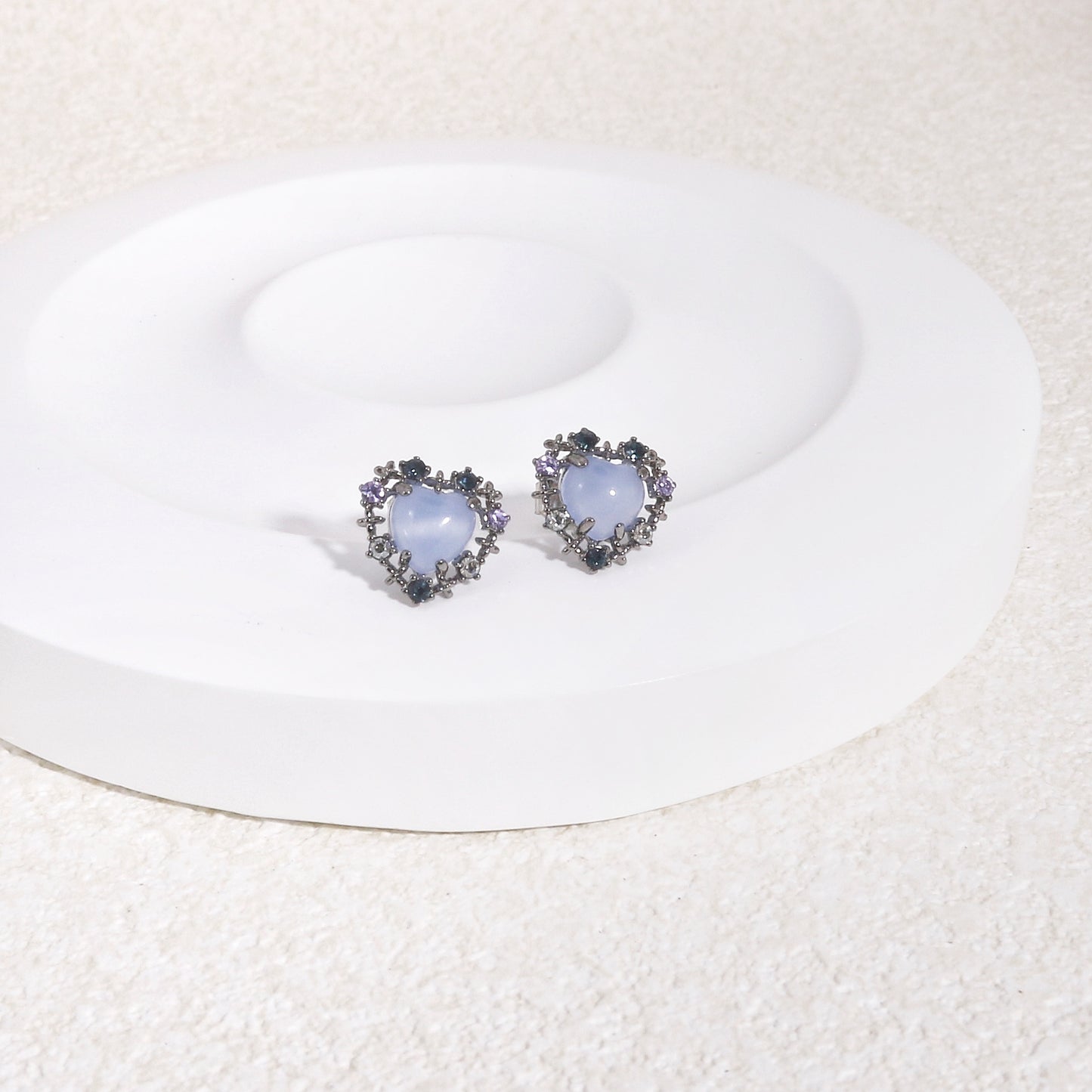 Aurelia Star Blue Korean Crystal Heart Stud Earrings