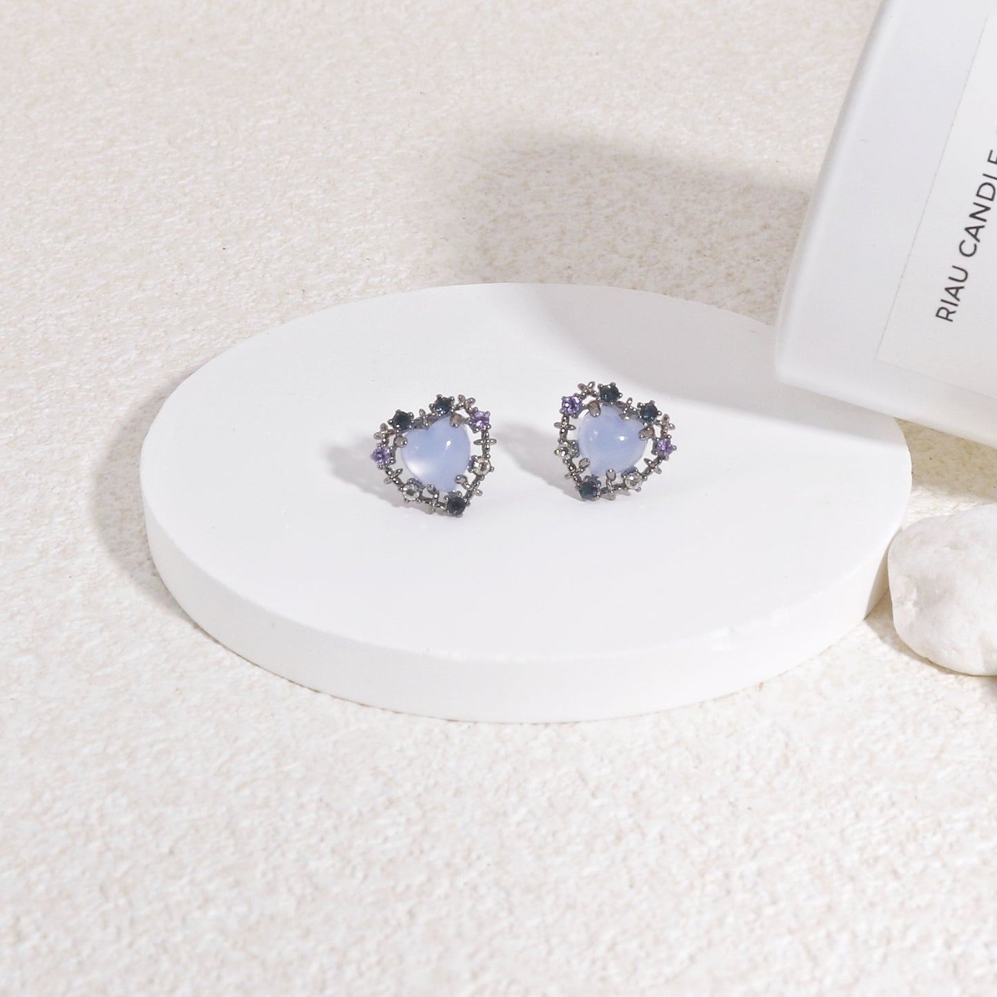 Aurelia Star Blue Korean Crystal Heart Stud Earrings
