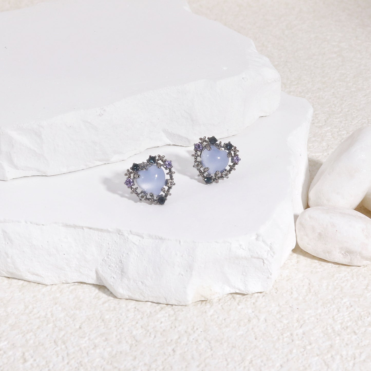 Aurelia Star Blue Korean Crystal Heart Stud Earrings