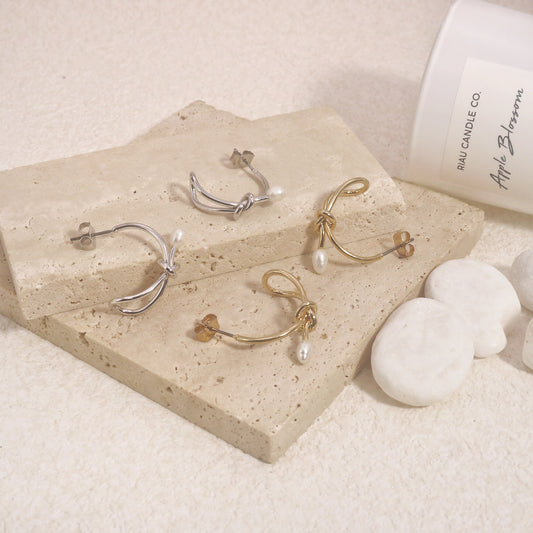 Lavinnia Korean Styled Pearl Knotted Hoop Earrings