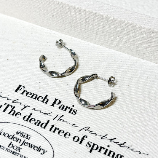 Genevieve Twisted Ribbon Steel Hoop Earrings