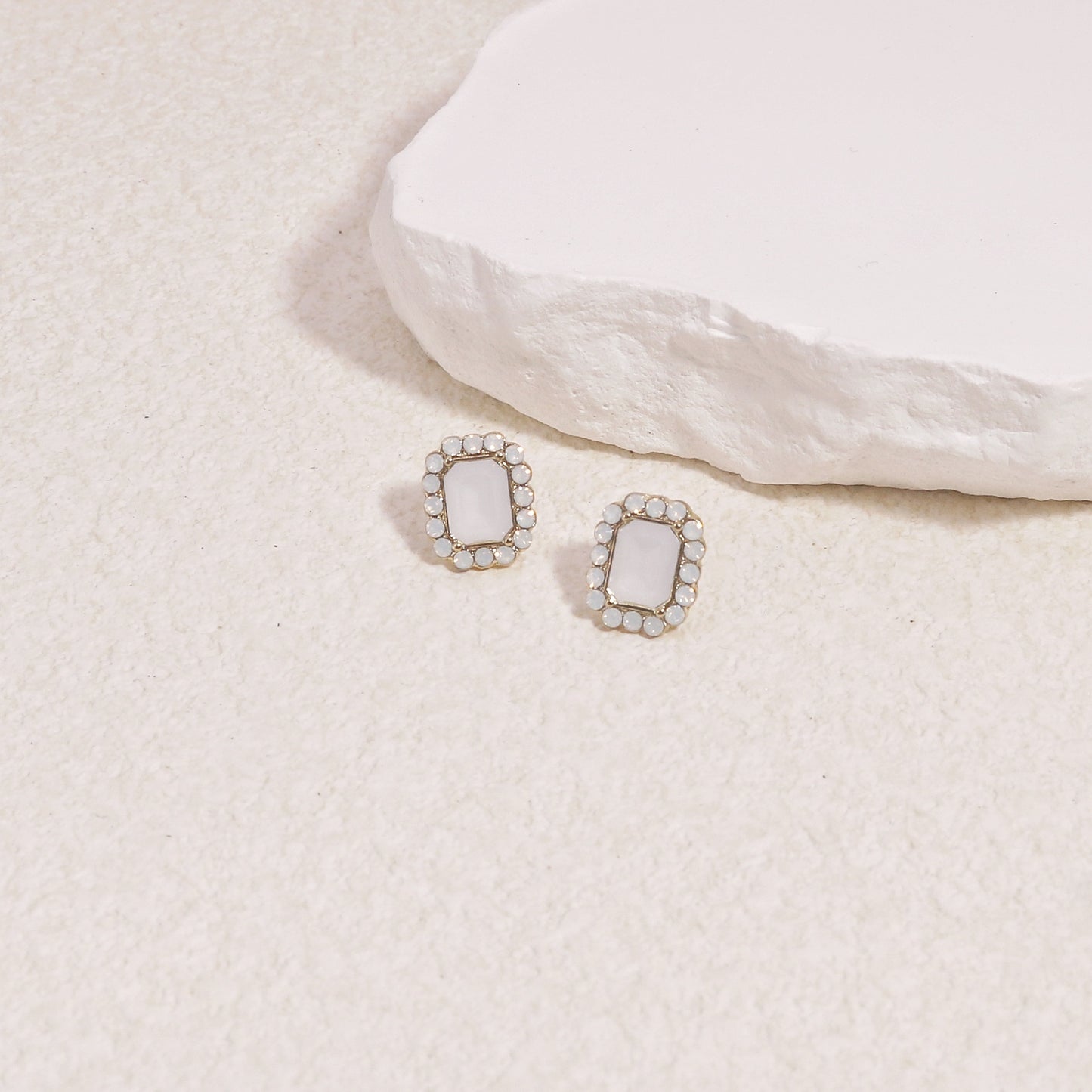 Geena Moonstone Faux Crystal Stud Earrings