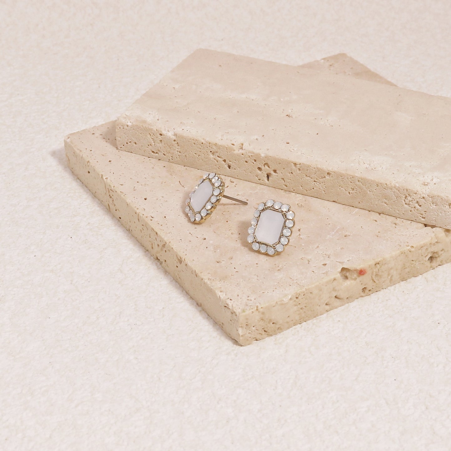 Geena Moonstone Faux Crystal Stud Earrings