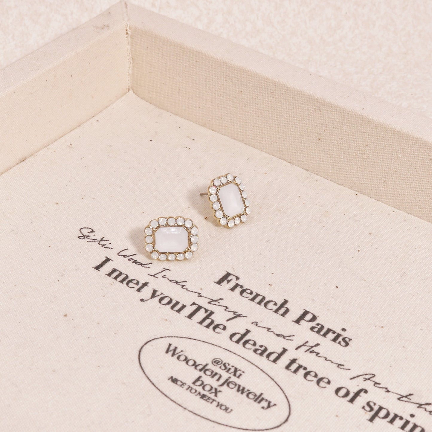 Geena Moonstone Faux Crystal Stud Earrings