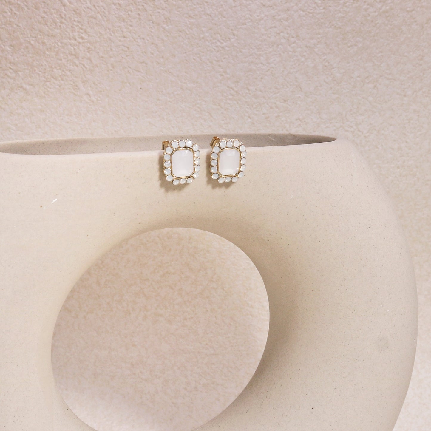 Geena Moonstone Faux Crystal Stud Earrings