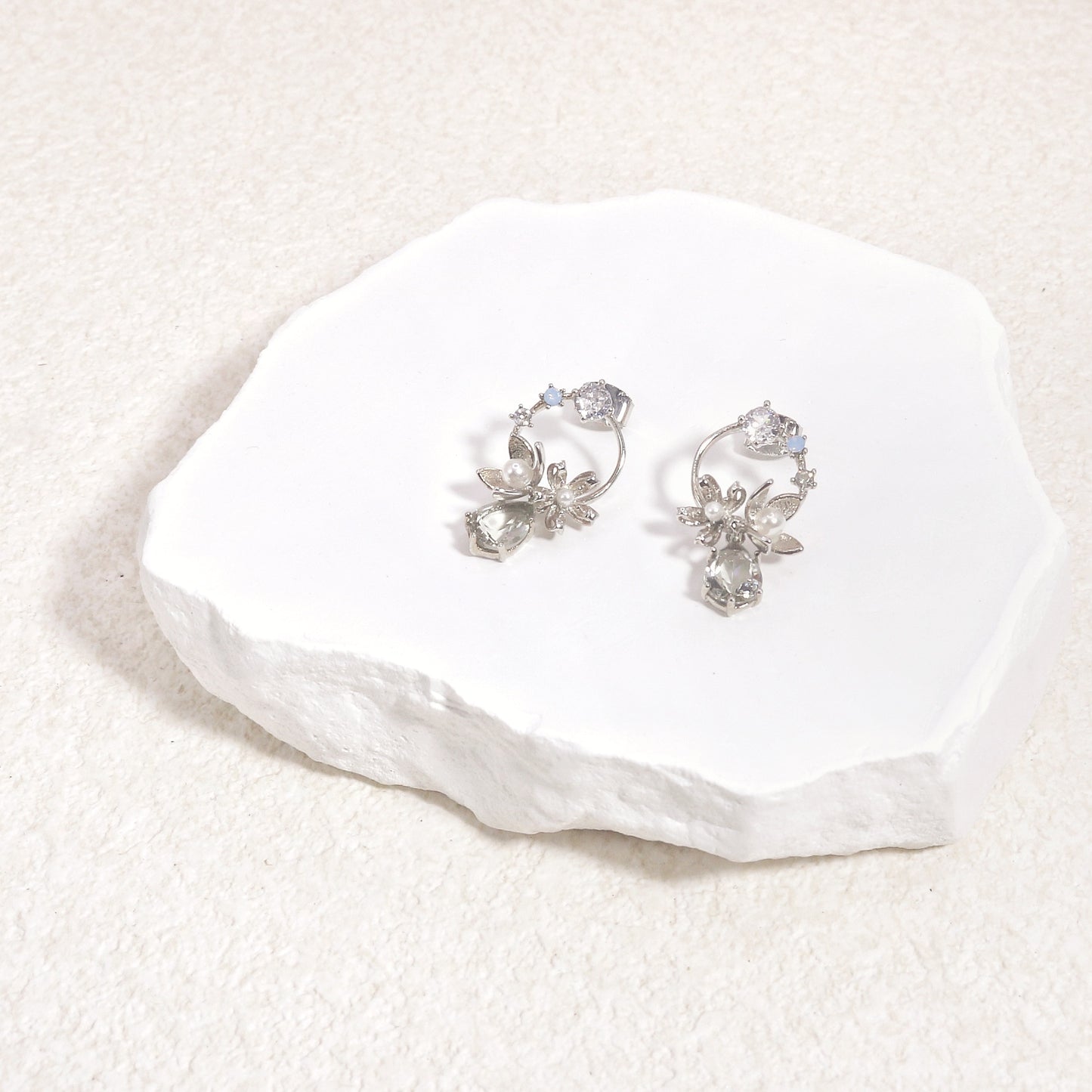 Kimberly Mystic Gray Crystal Floral Drop Earrings