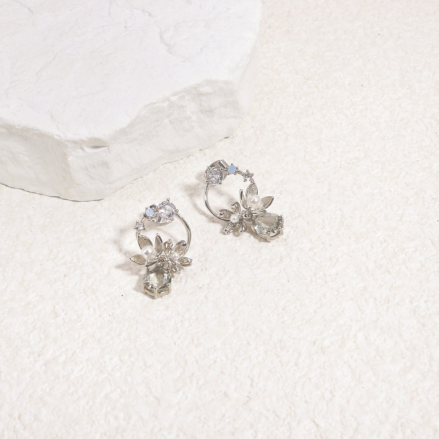 Kimberly Mystic Gray Crystal Floral Drop Earrings
