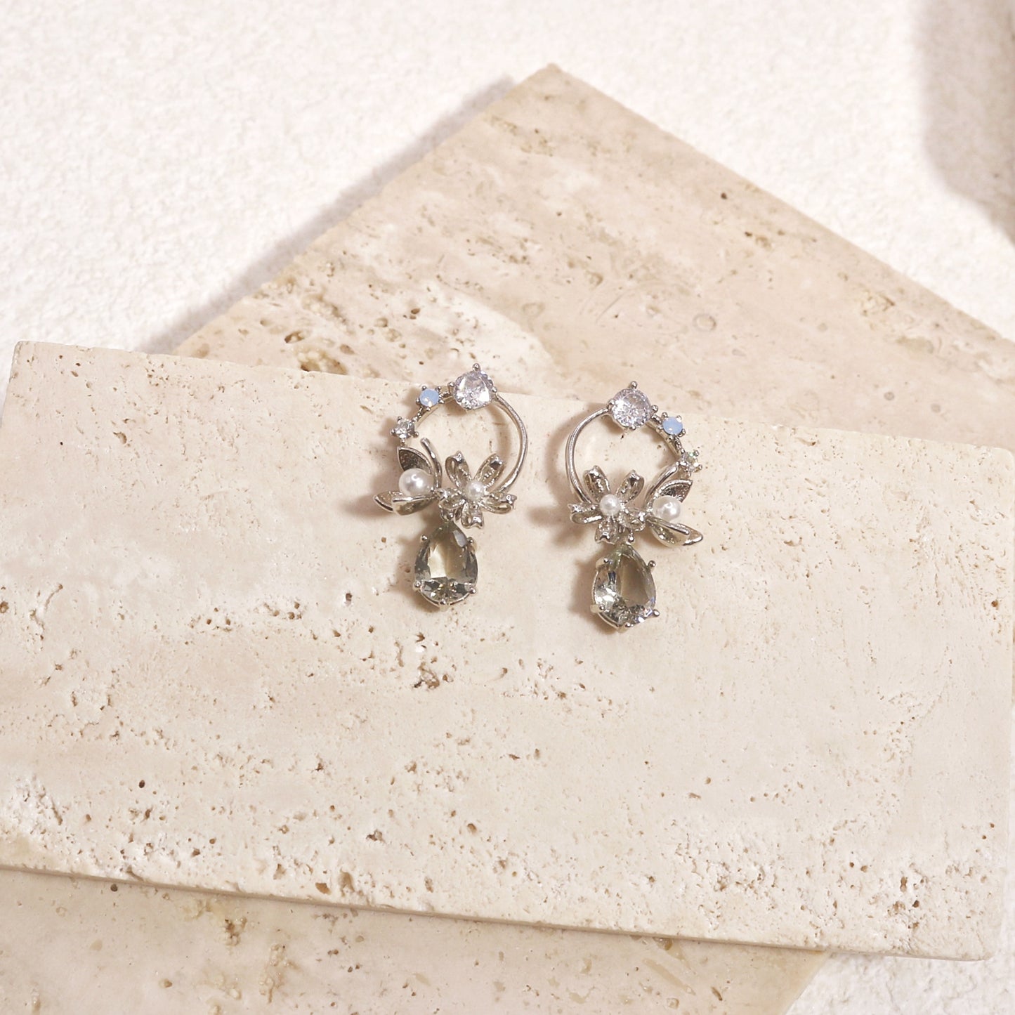 Kimberly Mystic Gray Crystal Floral Drop Earrings