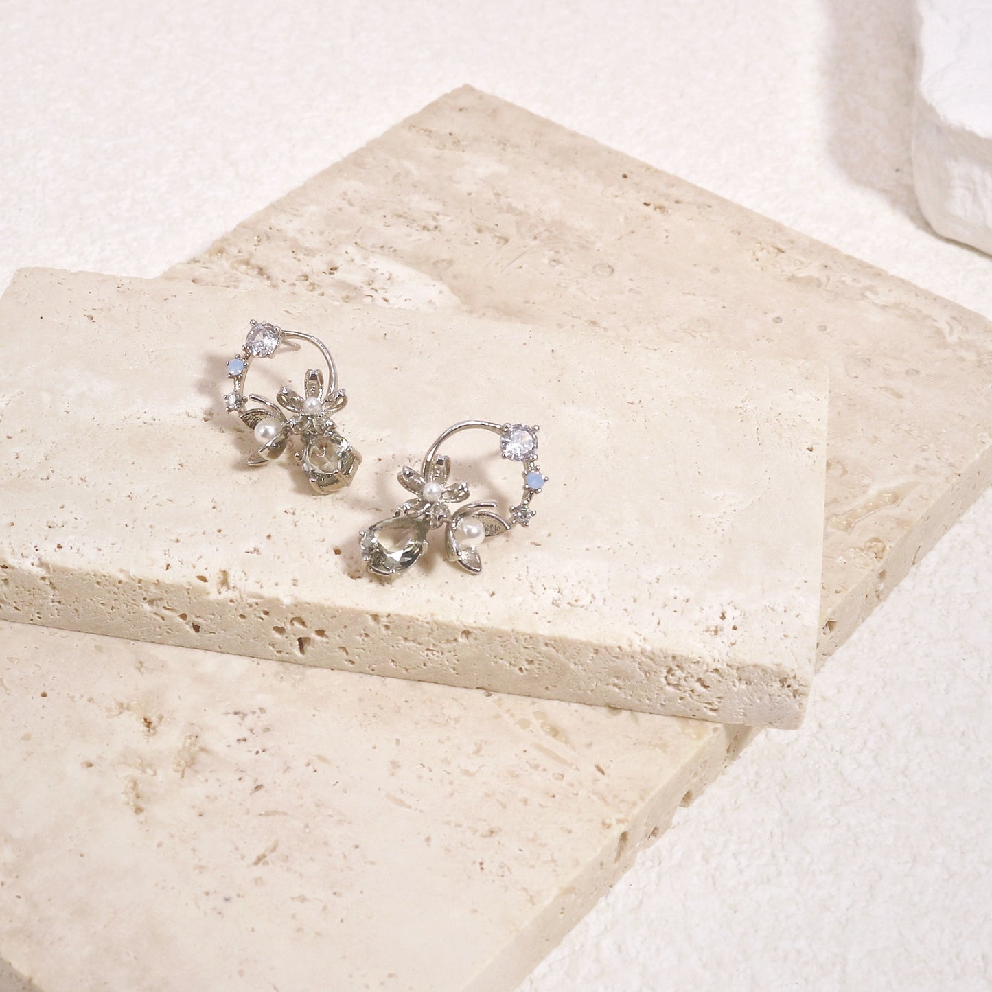 Kimberly Mystic Gray Crystal Floral Drop Earrings