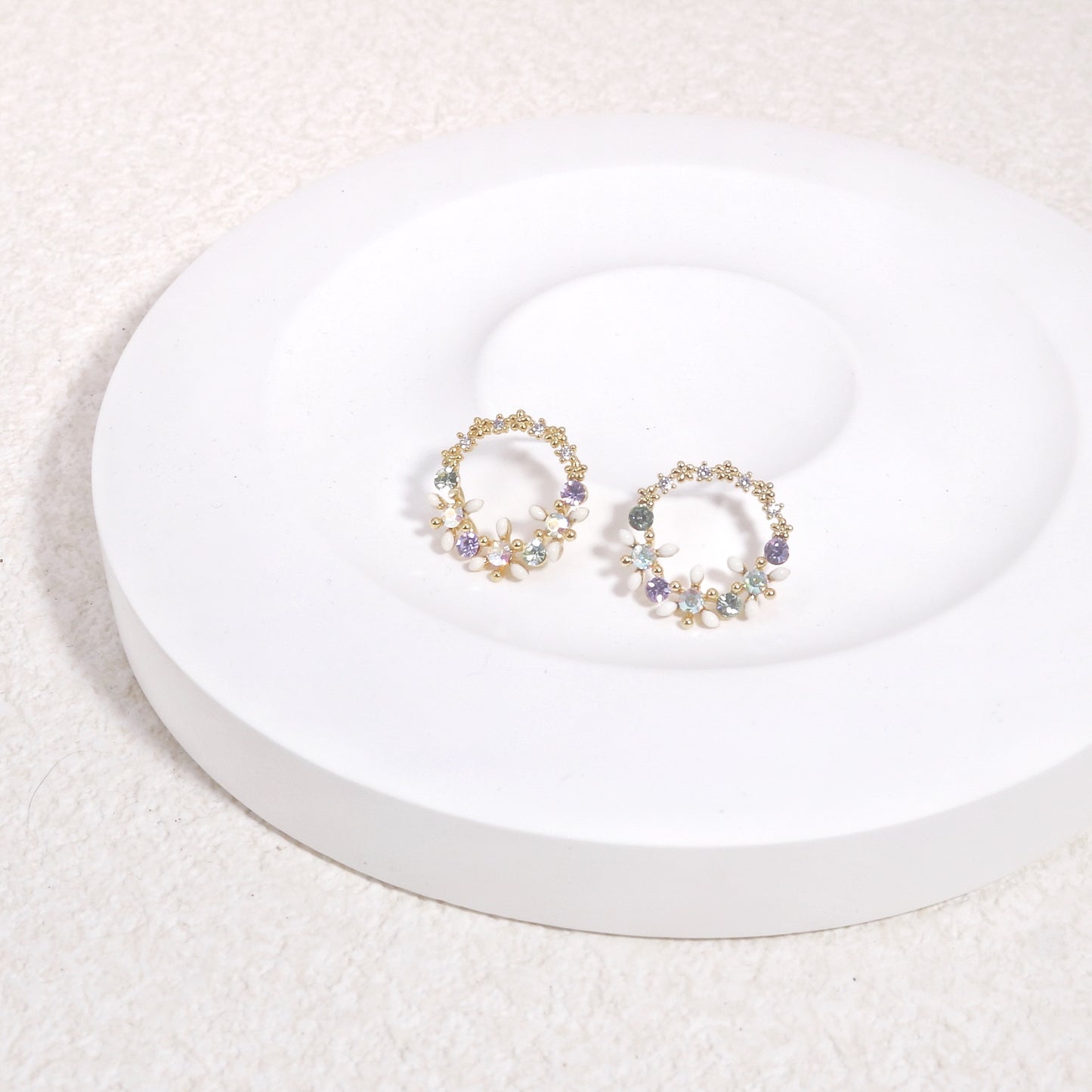 Kara Dainty Korean Crystal Floral Stud Earrings