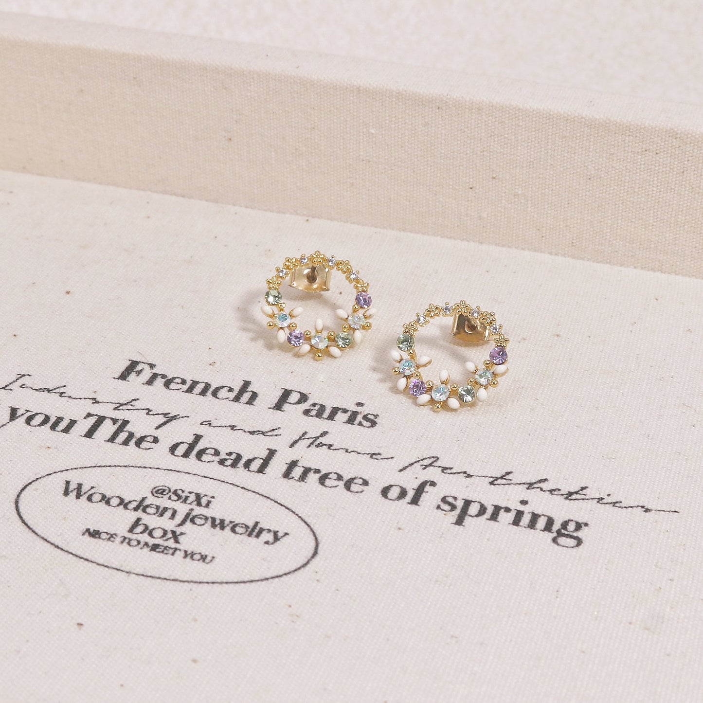 Kara Dainty Korean Crystal Floral Stud Earrings