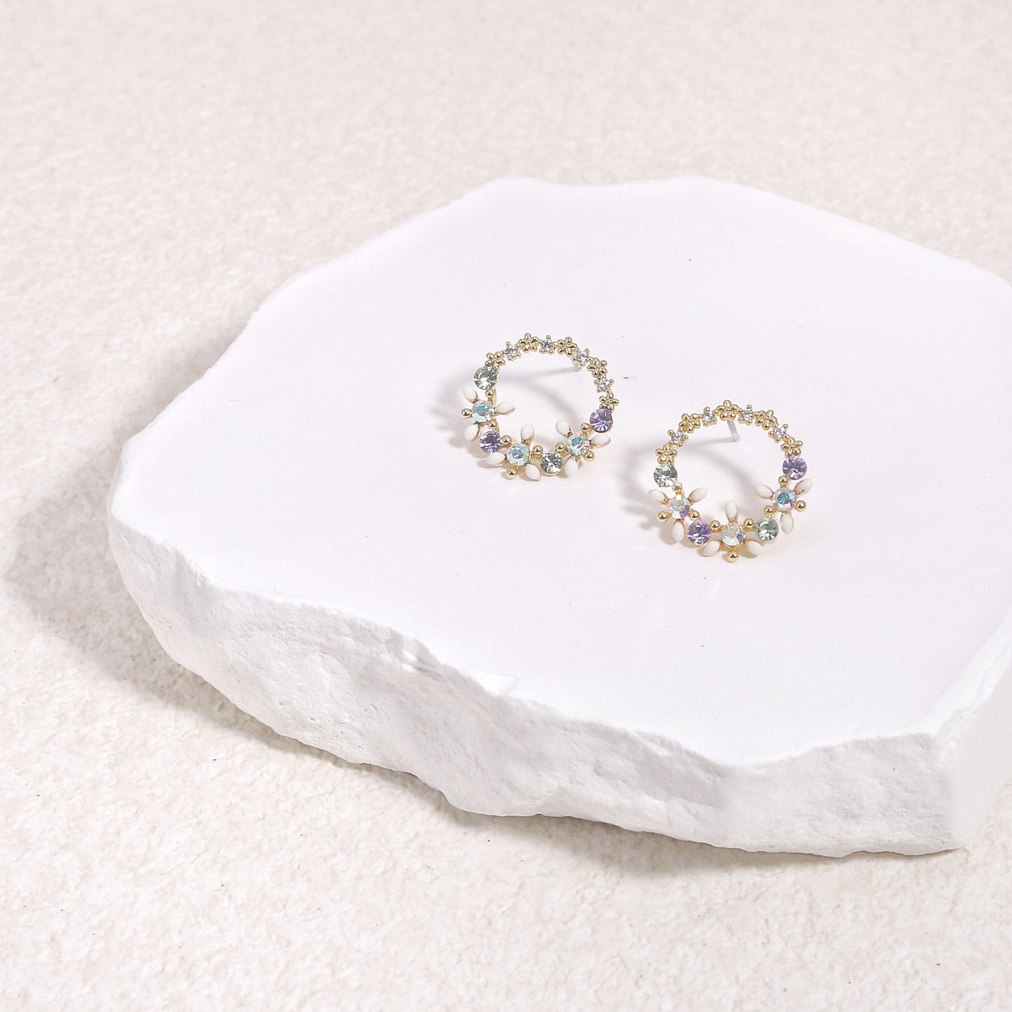 Kara Dainty Korean Crystal Floral Stud Earrings