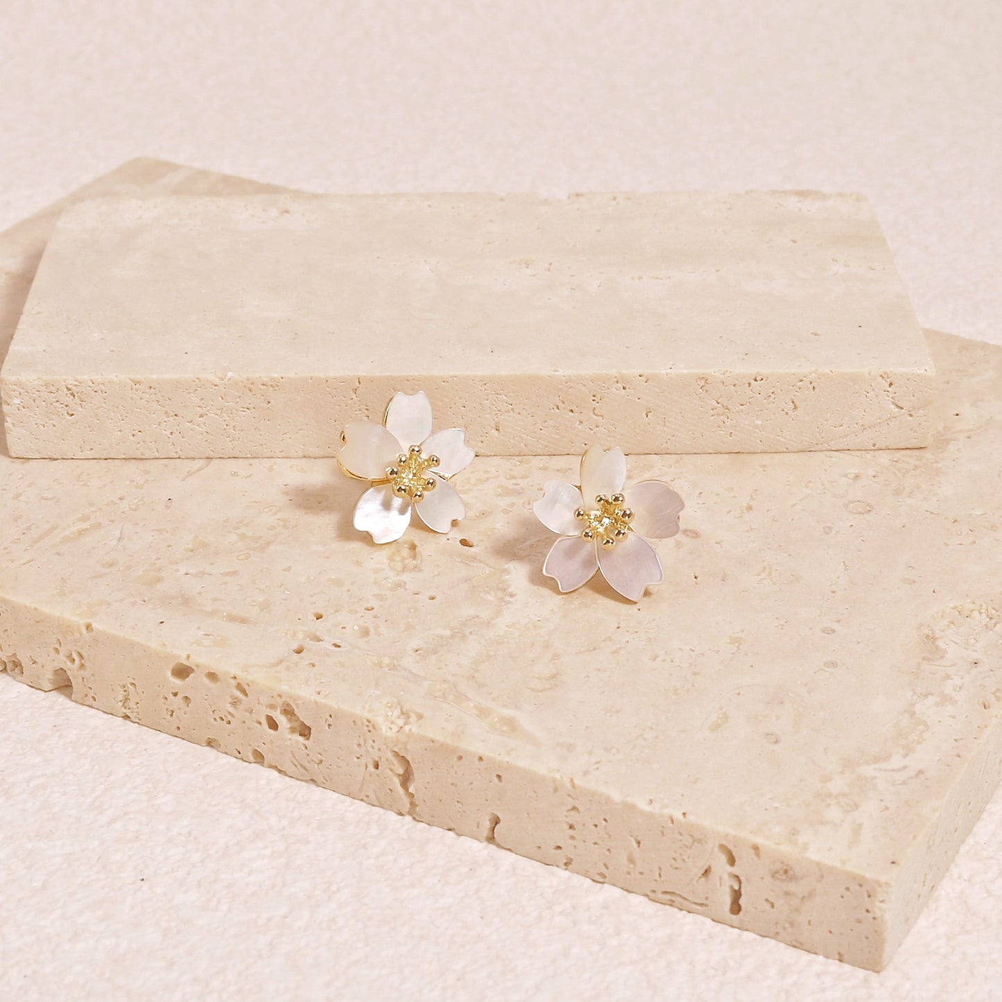 Isabelle Pearlescent White Floral Steel Stud Earrings