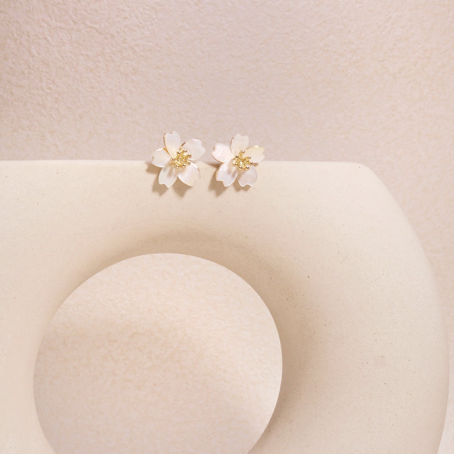 Isabelle Pearlescent White Floral Steel Stud Earrings