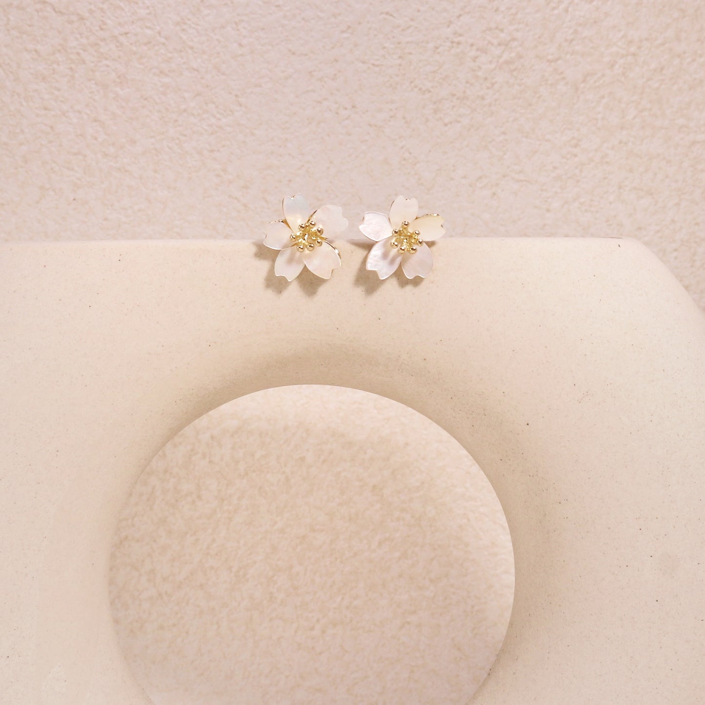 Isabelle Pearlescent White Floral Steel Stud Earrings