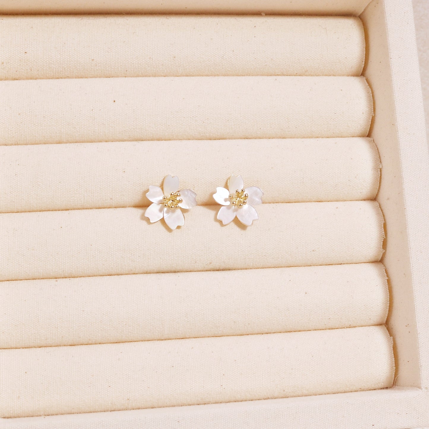 Isabelle Pearlescent White Floral Steel Stud Earrings