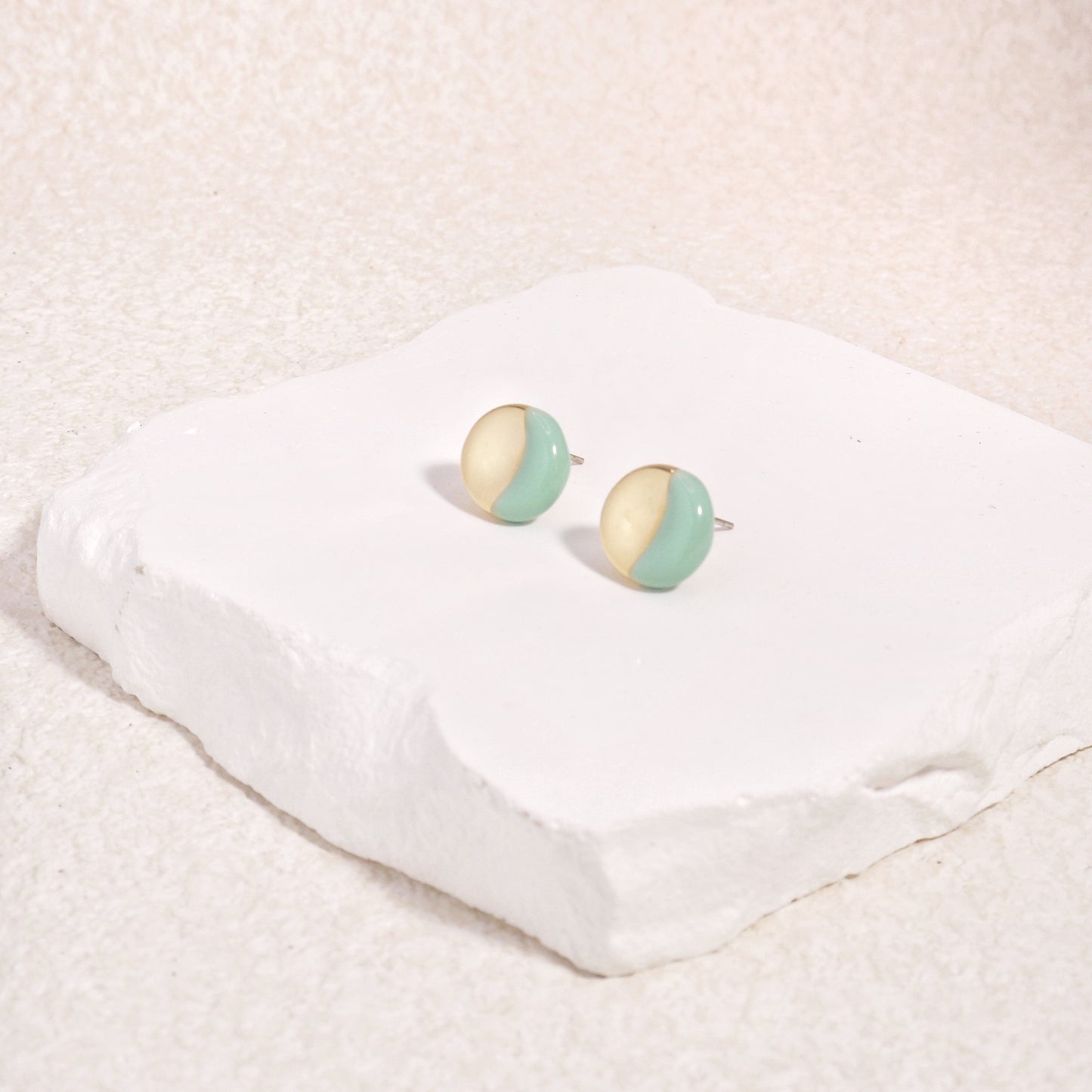 Tiffany's Gold Blue Handpainted Simple Stud Earrings
