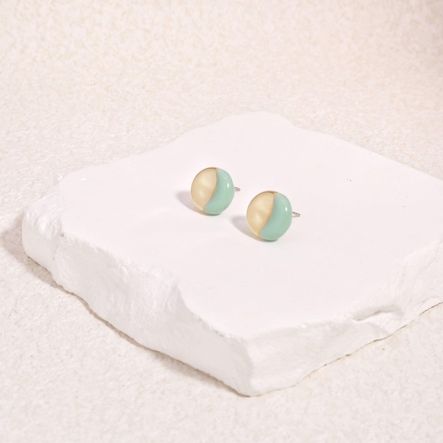 Tiffany's Gold Blue Handpainted Simple Stud Earrings