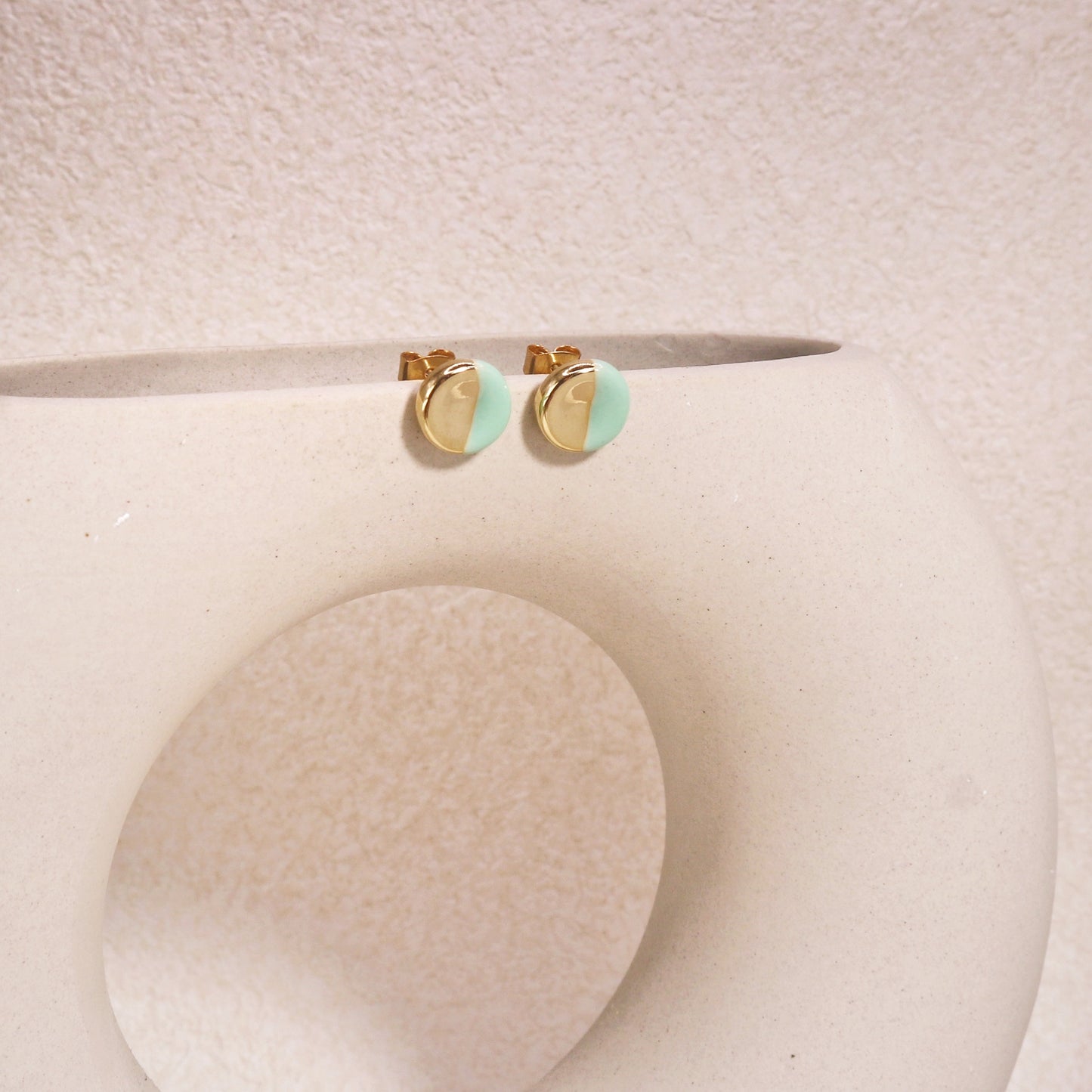 Tiffany's Gold Blue Handpainted Simple Stud Earrings