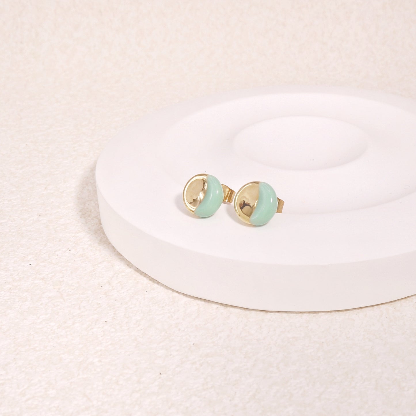 Tiffany's Gold Blue Handpainted Simple Stud Earrings