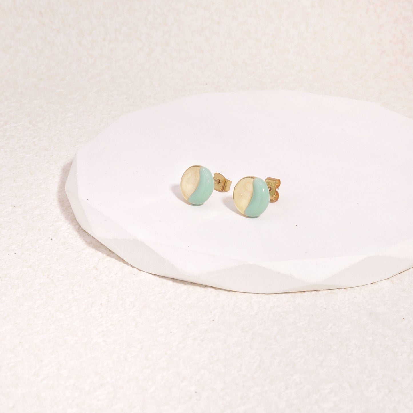 Tiffany's Gold Blue Handpainted Simple Stud Earrings
