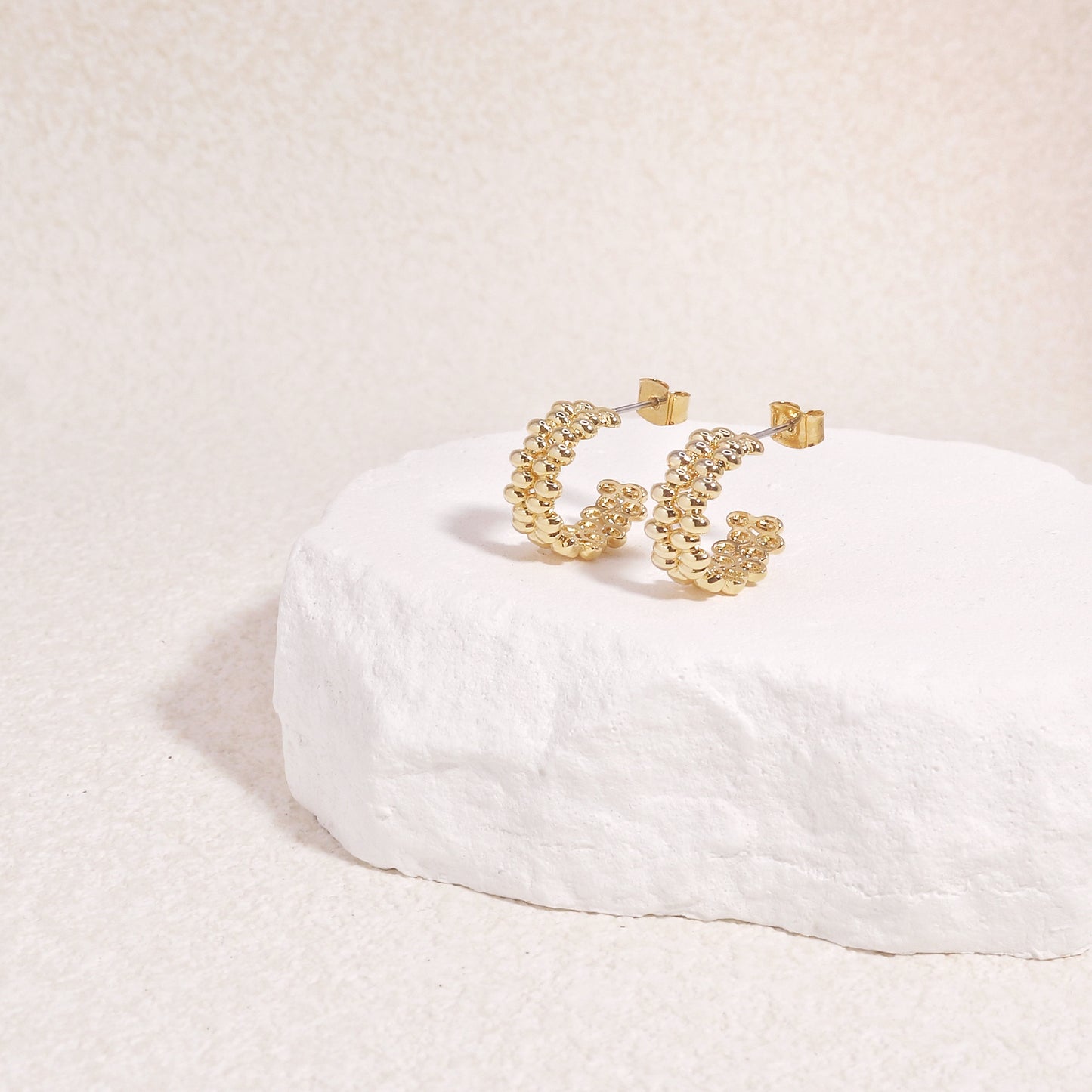 Millenia Honeycomb Gold Open Hoop Earrings