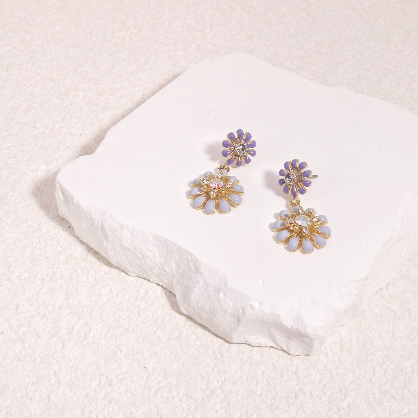 Cynthia Stylish Pastel Double Floral Dangle Earrings