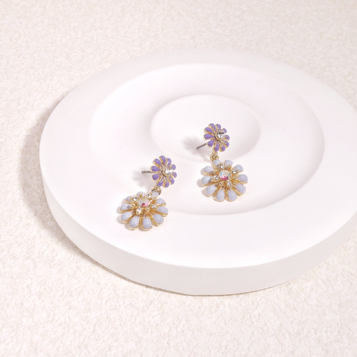 Cynthia Stylish Pastel Double Floral Dangle Earrings