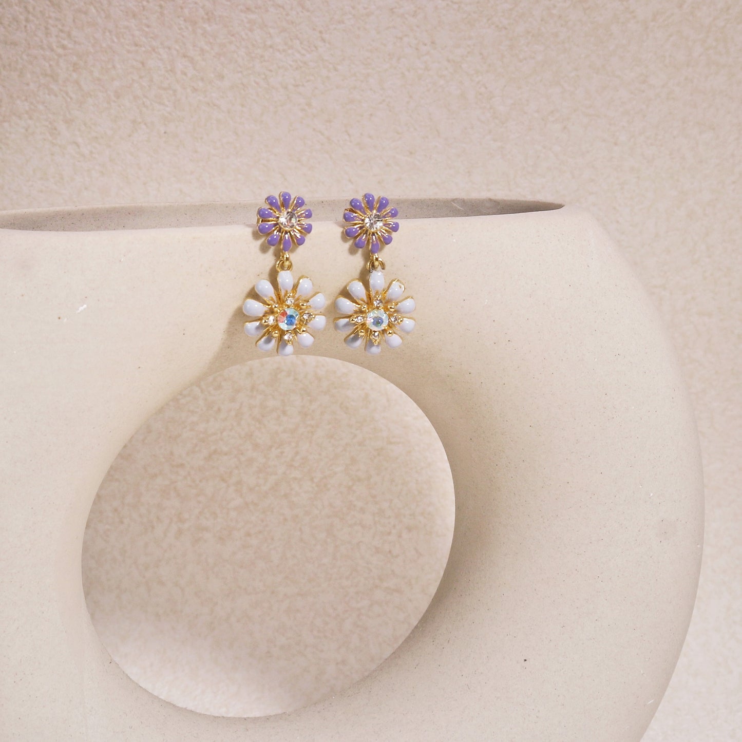 Cynthia Stylish Pastel Double Floral Dangle Earrings