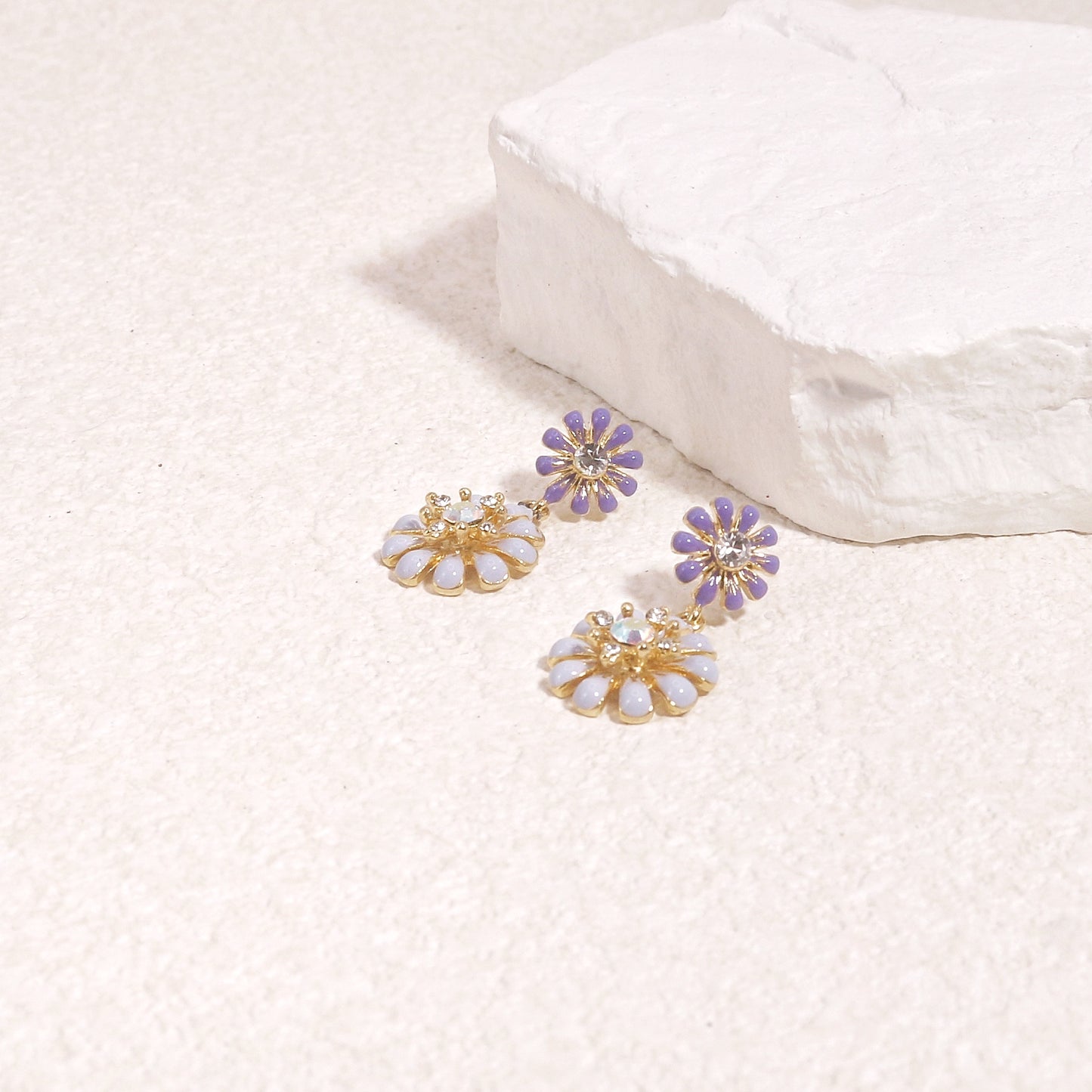 Cynthia Stylish Pastel Double Floral Dangle Earrings