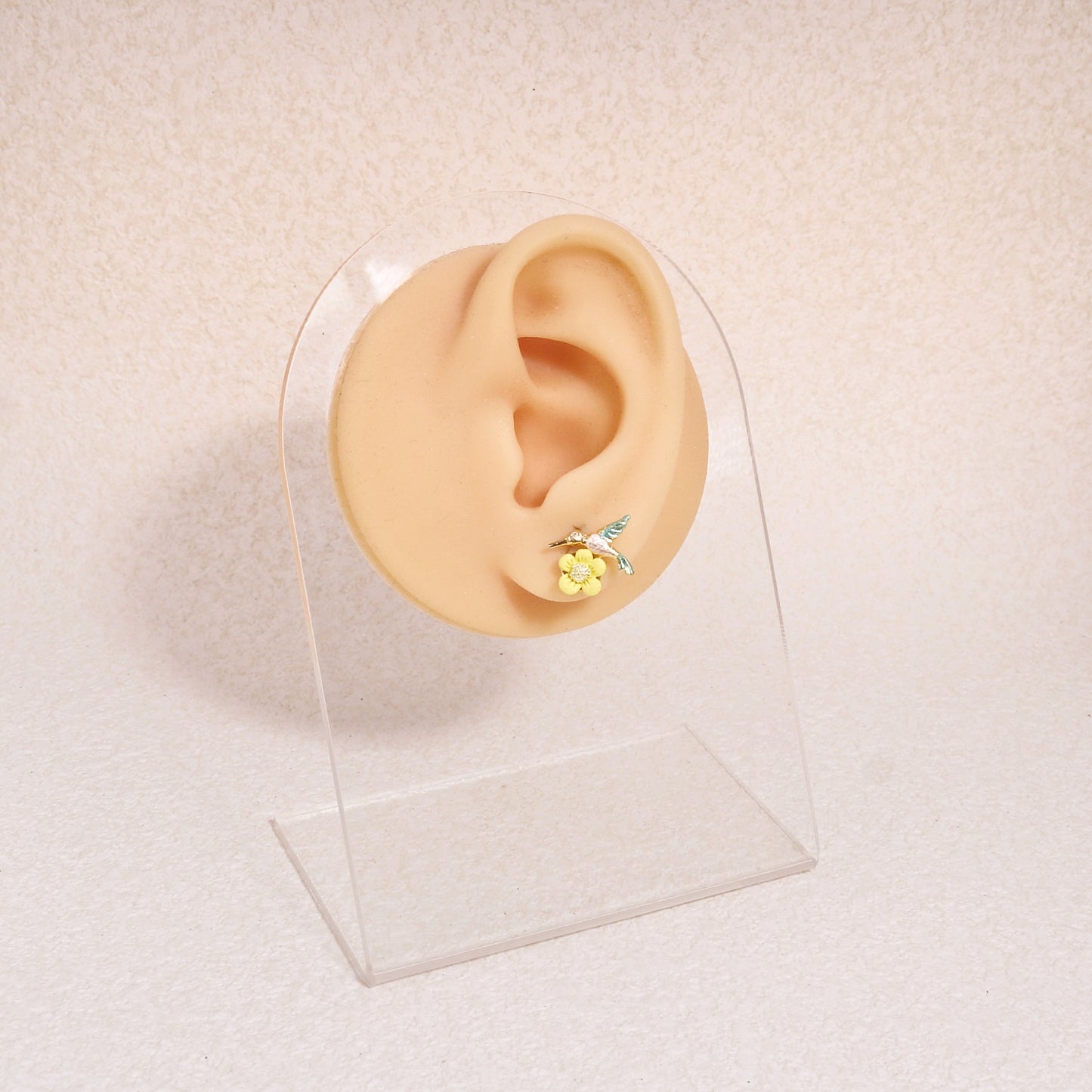 Poppy Mini Canary Bird and Floral Gold Stud Earrings