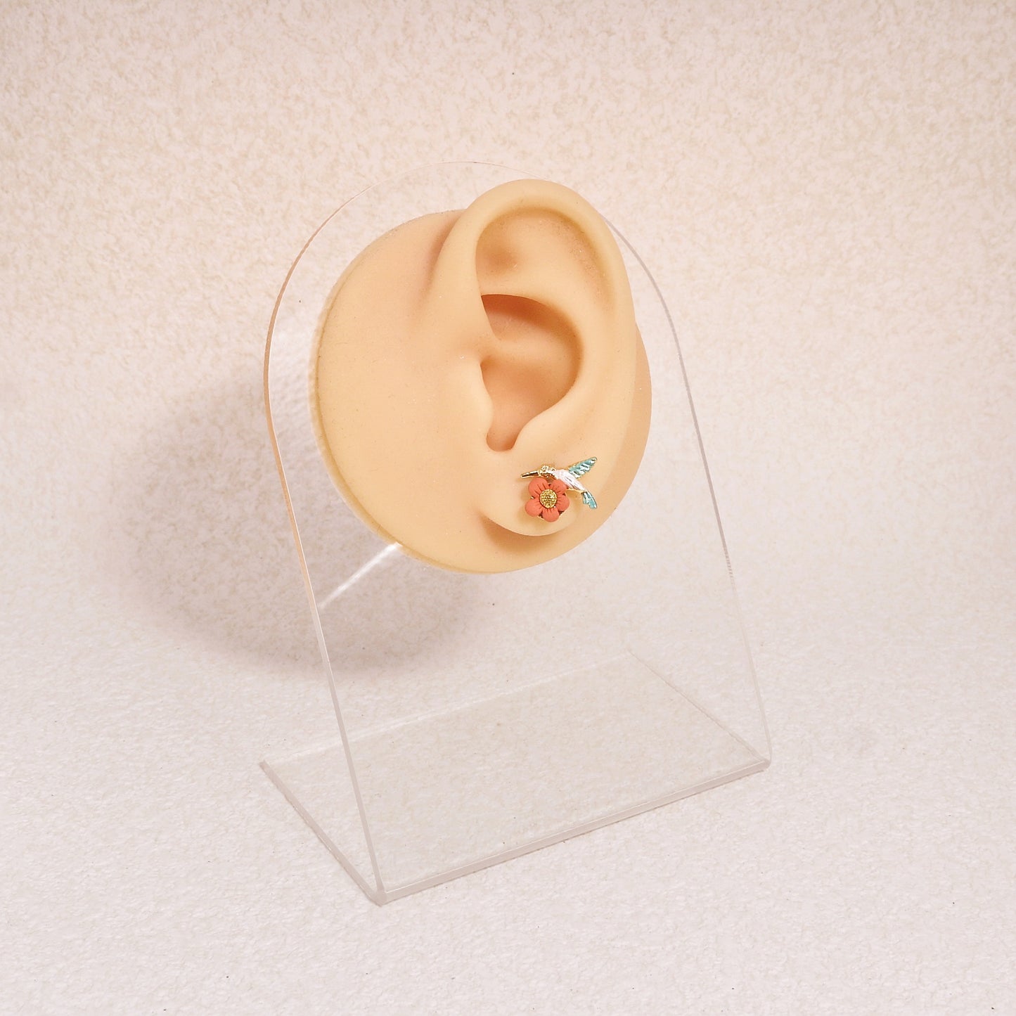 Poppy Mini Canary Bird and Floral Gold Stud Earrings
