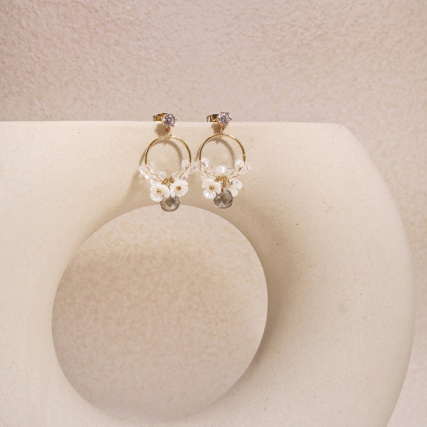 Brittania Mystic Gray Floral Cluster Dangle Earrings