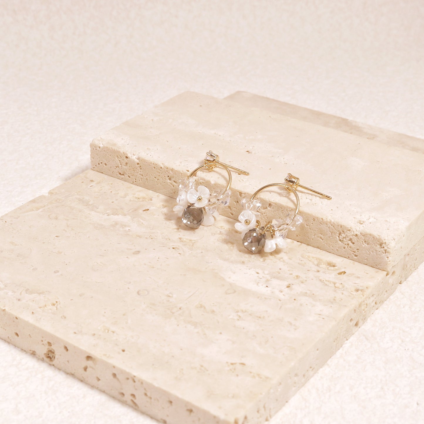 Brittania Mystic Gray Floral Cluster Dangle Earrings