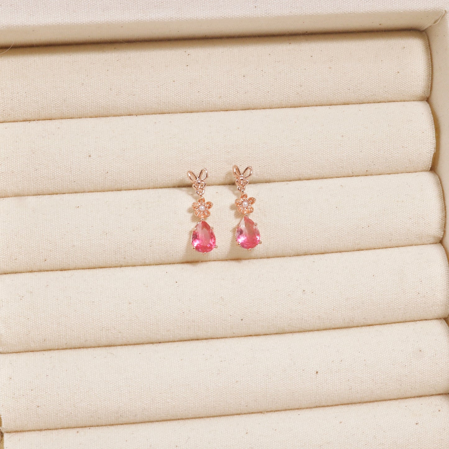 Beverly Rosy Red Crystal Butterfly Dainty Dangle Earrings