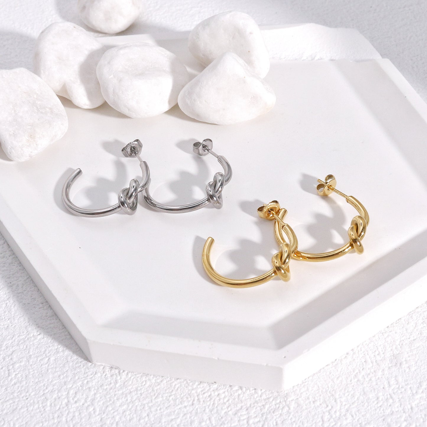 Kiara Non Tarnish Minimalist Steel Knot Hoop Earrings