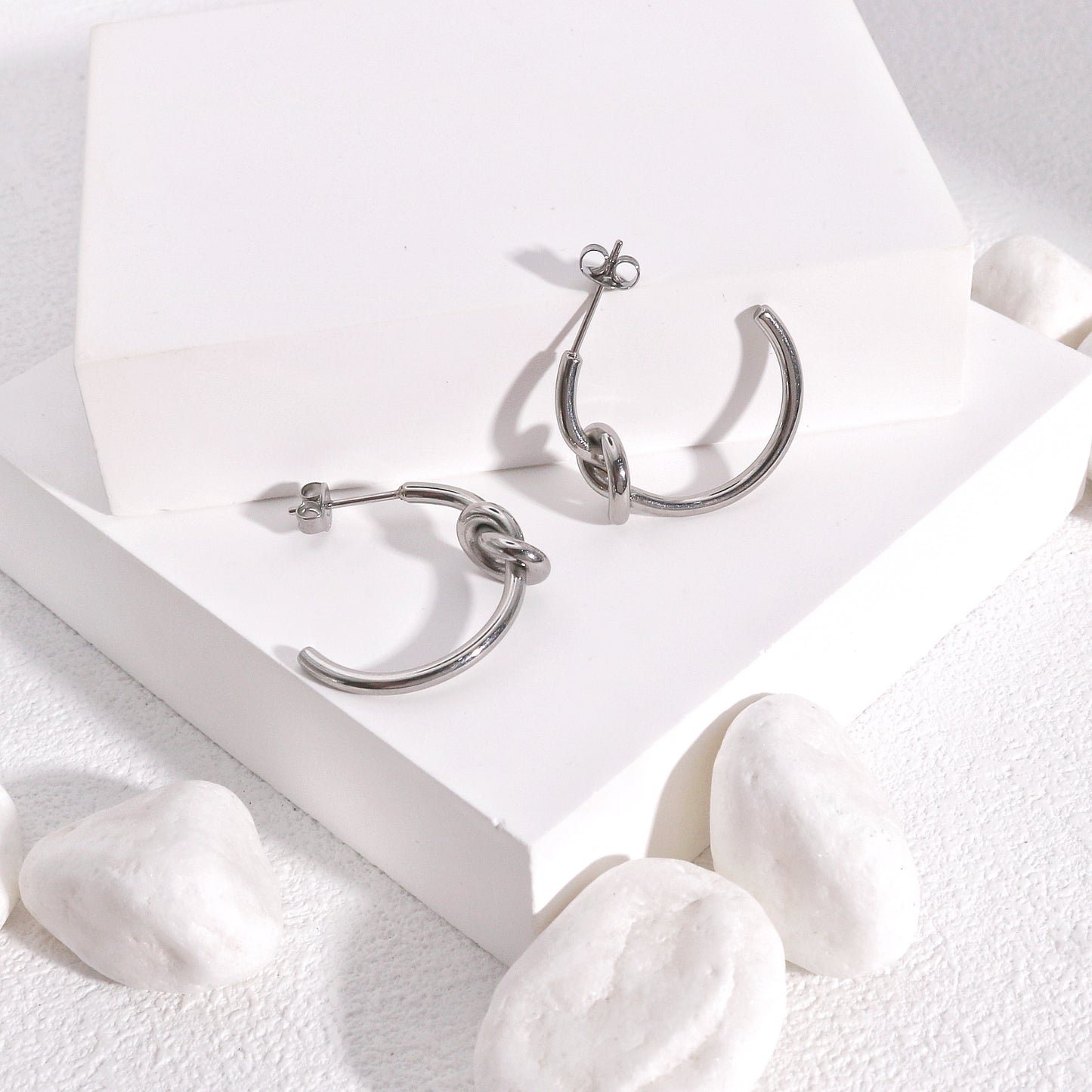Kiara Non Tarnish Minimalist Steel Knot Hoop Earrings