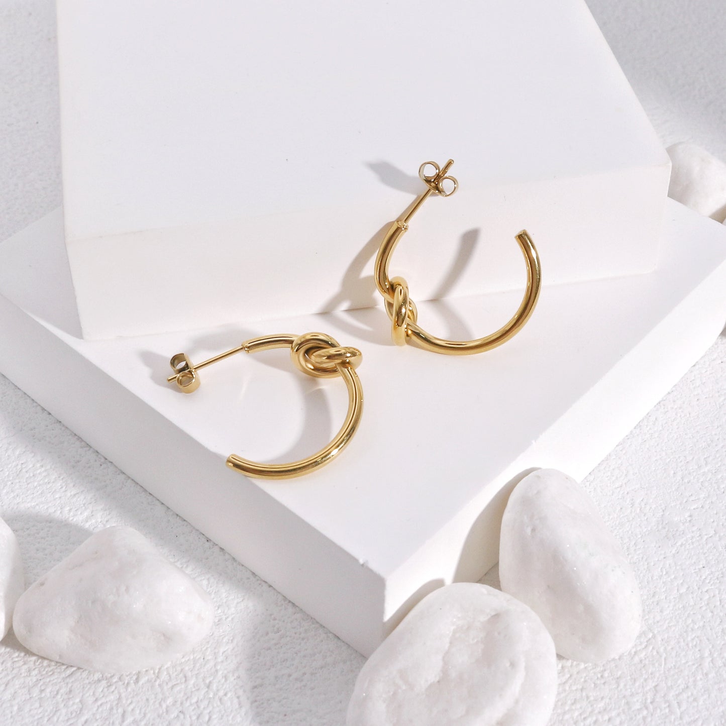 Kiara Non Tarnish Minimalist Steel Knot Hoop Earrings