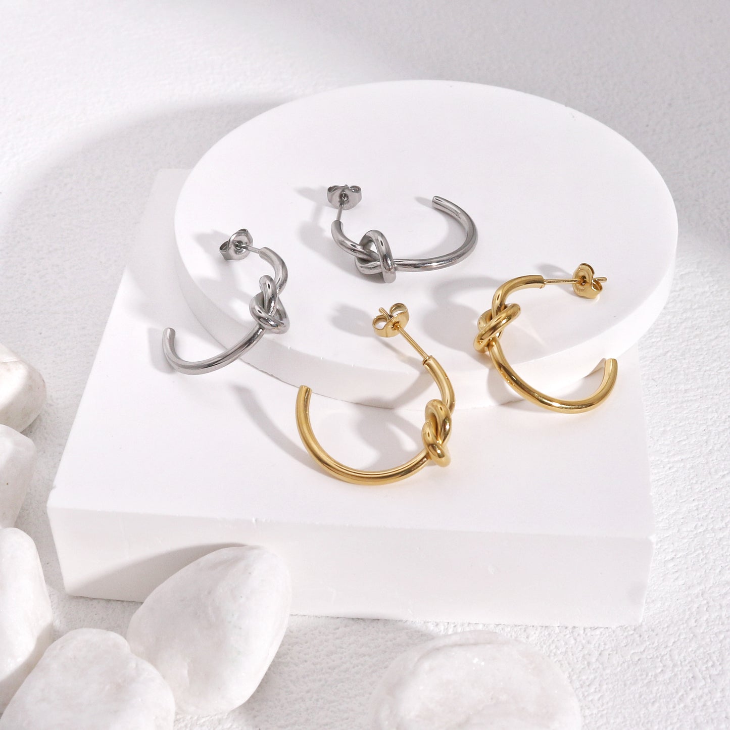 Kiara Non Tarnish Minimalist Steel Knot Hoop Earrings