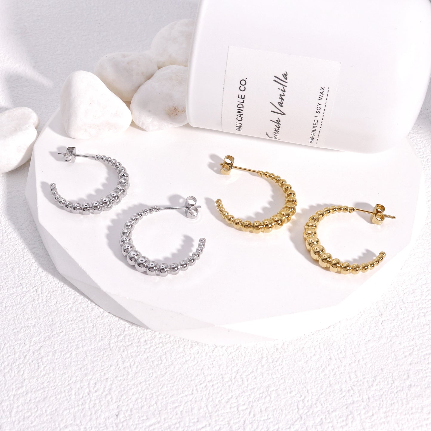Evangeline Non Tarnish Steel Beaded Hoop Earrings