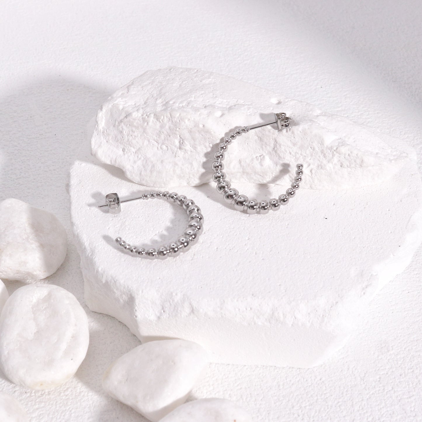 Evangeline Non Tarnish Steel Beaded Hoop Earrings