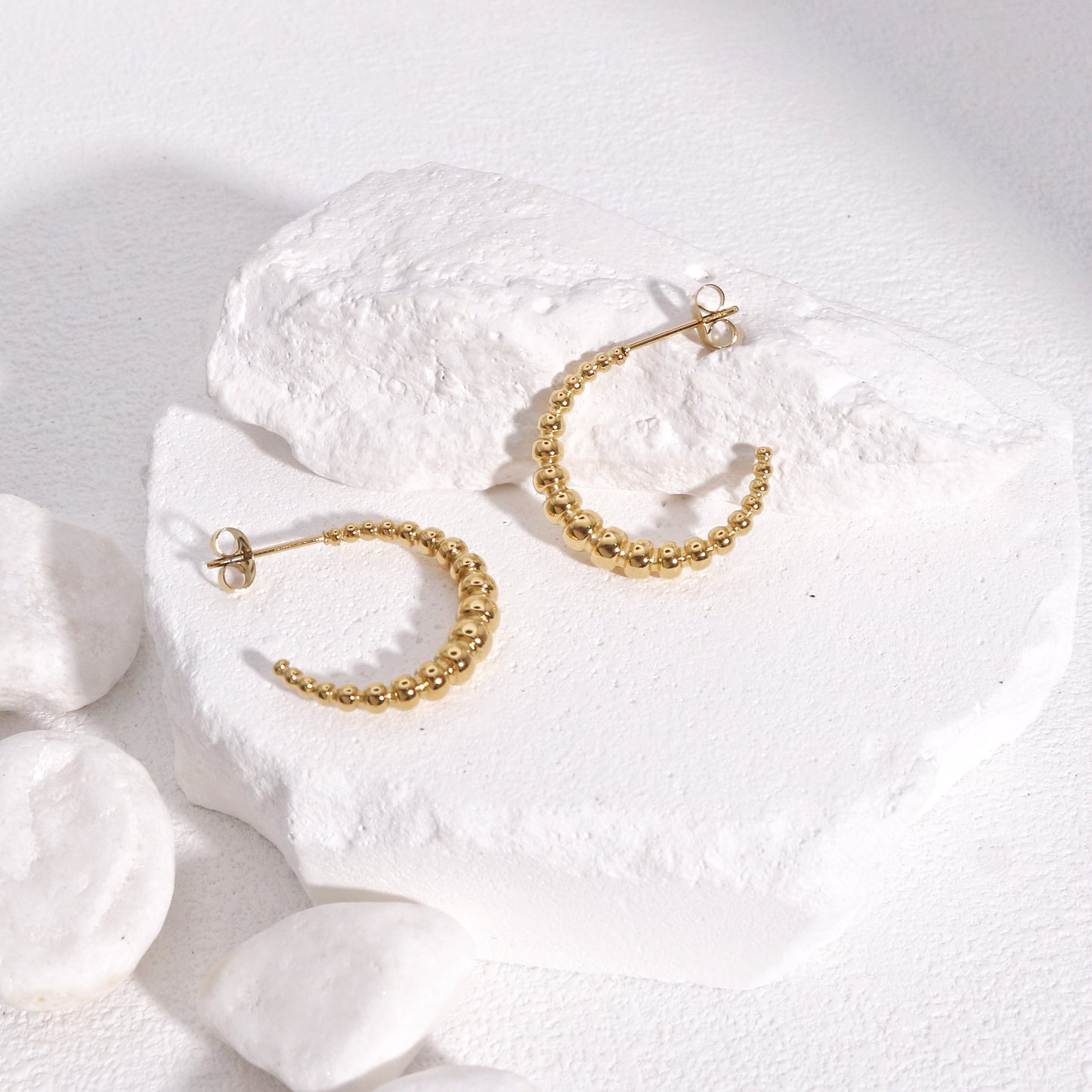 Evangeline Non Tarnish Steel Beaded Hoop Earrings