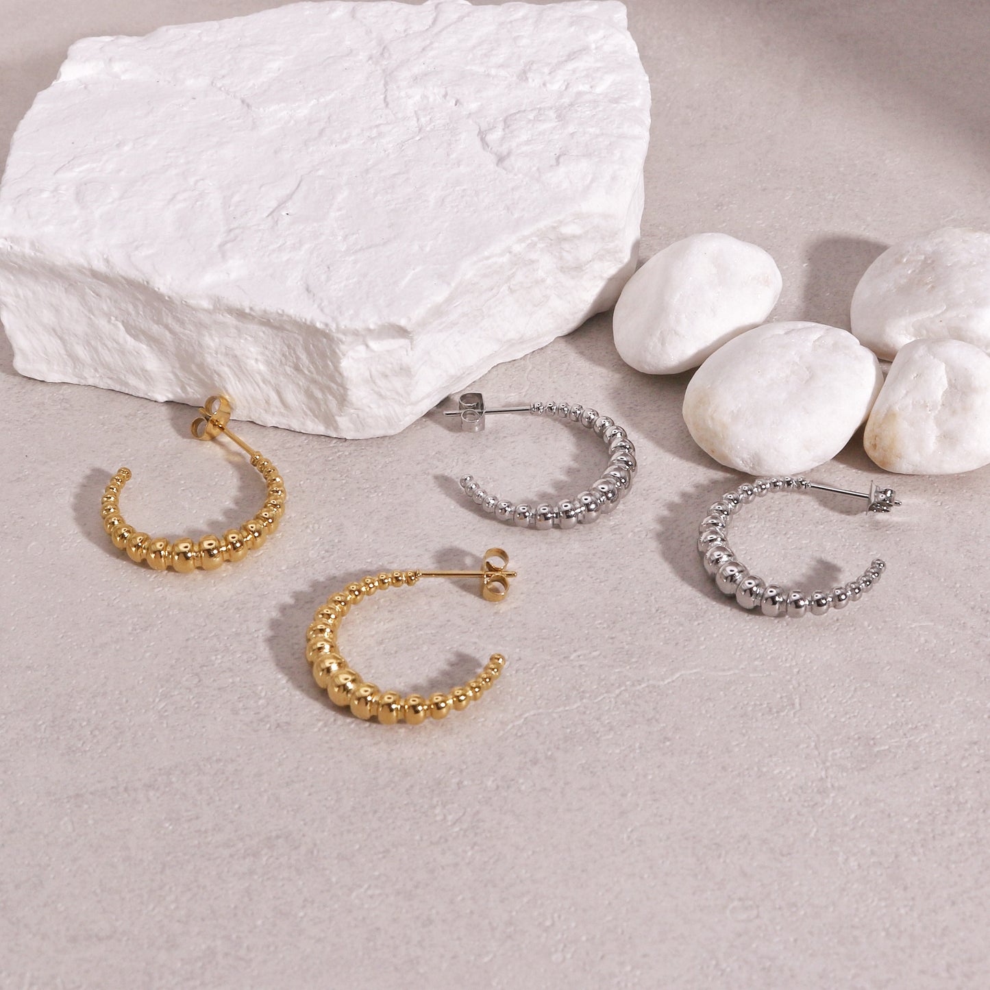 Evangeline Non Tarnish Steel Beaded Hoop Earrings