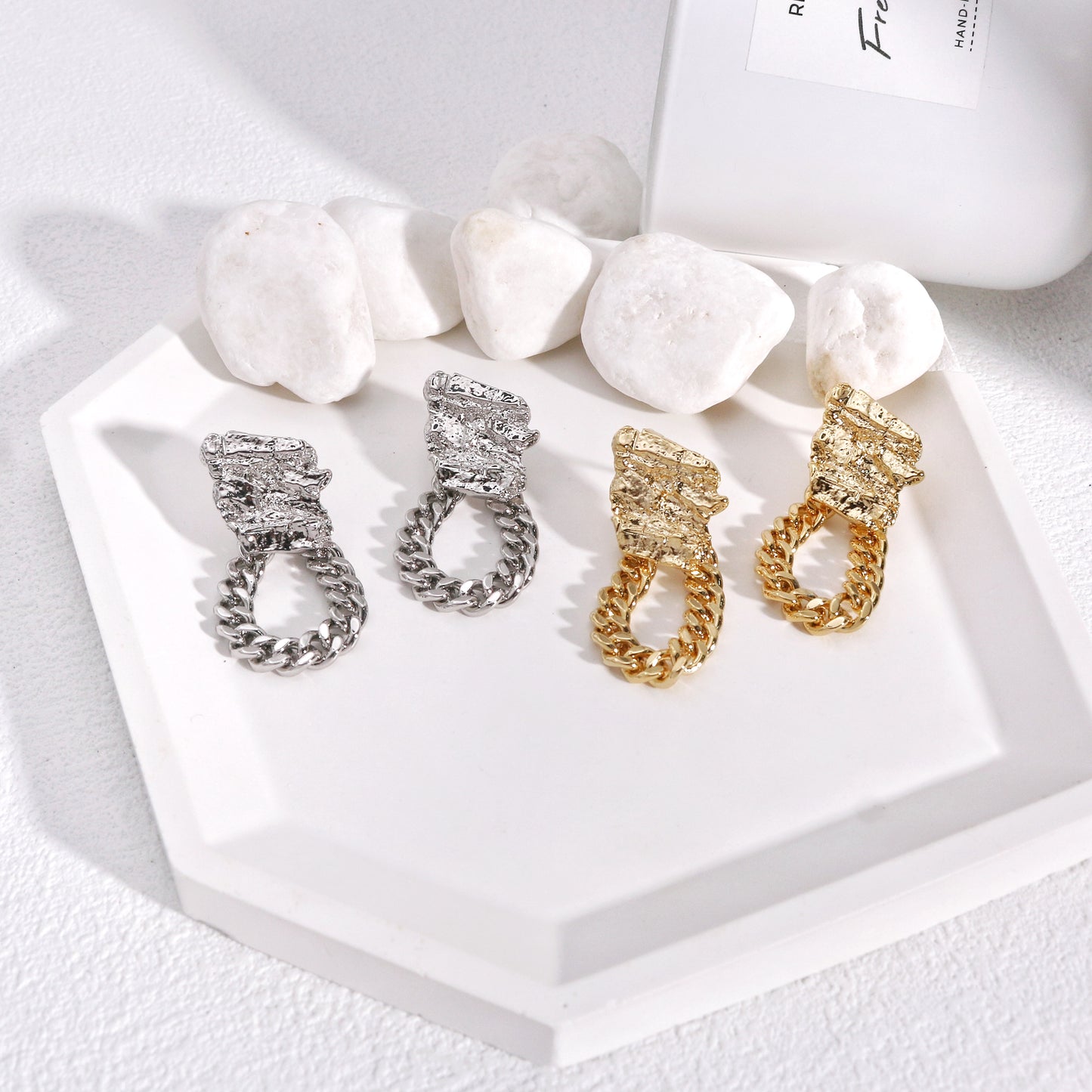 Hadley Grunge Metal Chain Link Drop Earrings