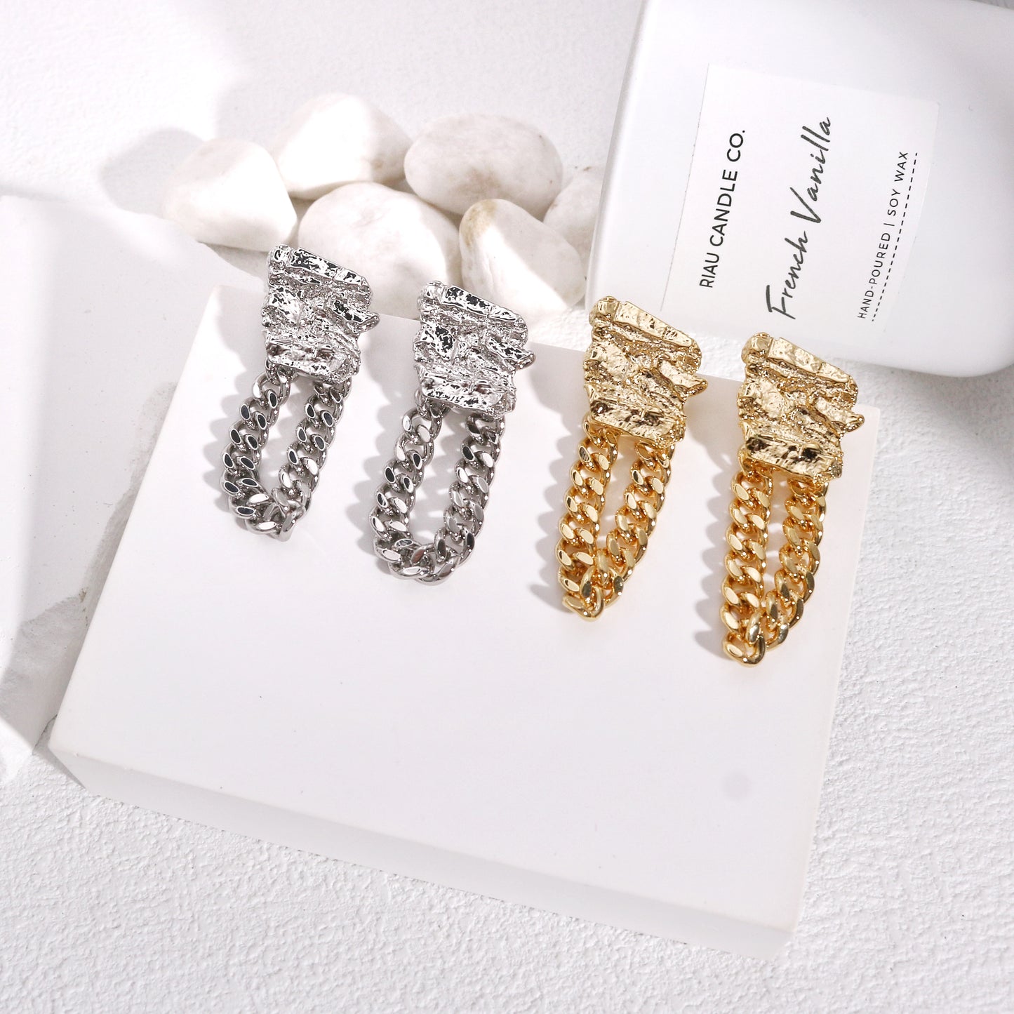 Hadley Grunge Metal Chain Link Drop Earrings
